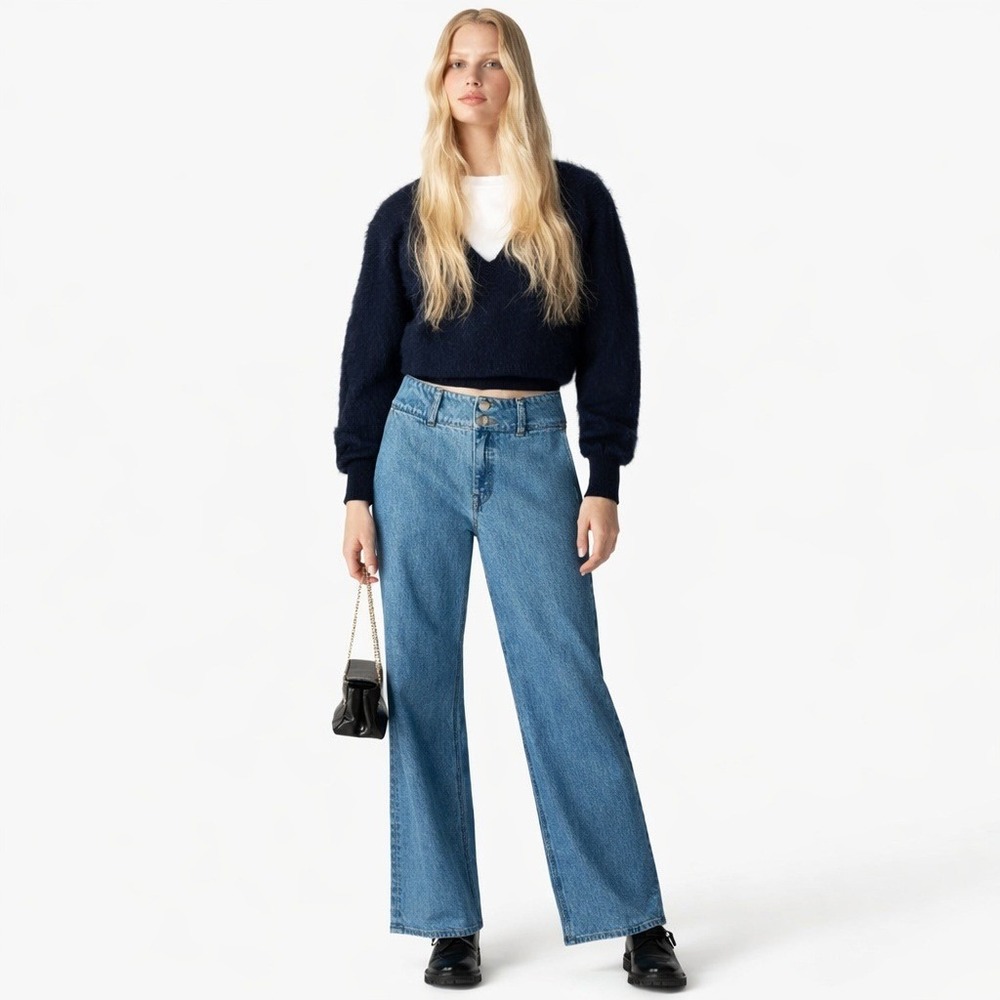 J.Crew Slim‎ Wide Jeans Double Button High Rise Denim Trouser Medium Blue 30 NWT